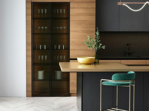 brown wooden cabinet near green and white table